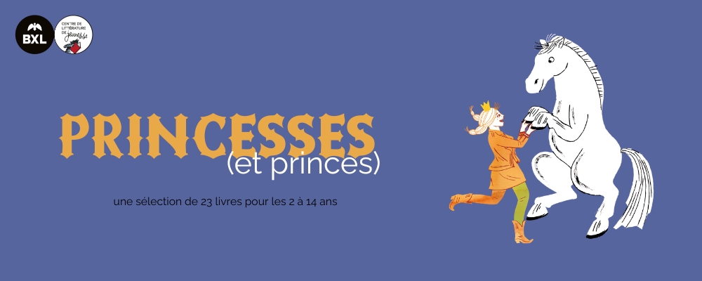 Couverture présentant le titre "Princesses (et princes) et un dessin d'une princesse dansant avec un cheval debout sur 2 pattes issu de l'album Pour le meilleur et pour les rires par Marie Colot et Françoise Rogier aux éditions A pas de loups